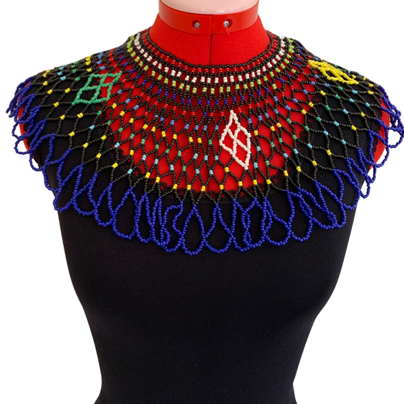 Multicolored Hand Beaded African Bib Necklace