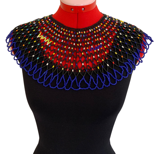 Multicolored Hand Beaded African Bib Necklace