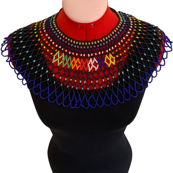 Multicolored Hand Beaded African Bib Necklace