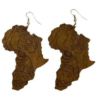 Africa map wooden earrings