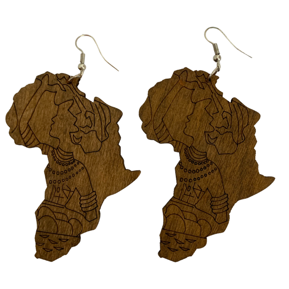 Africa map wooden earrings