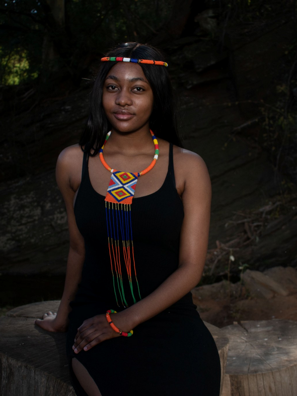 Elite African Beaded Frilled Tie Necklaces