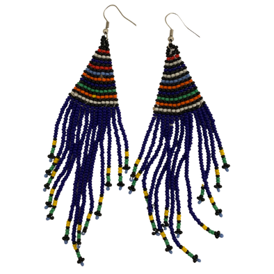 African Beaded Long Frilled Earrings