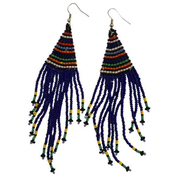 African Beaded Long Frilled Earrings