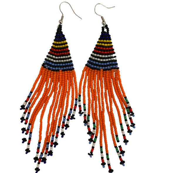 African Beaded Long Frilled Earrings