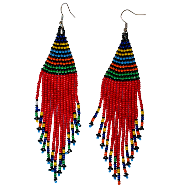 African Beaded Long Frilled Earrings