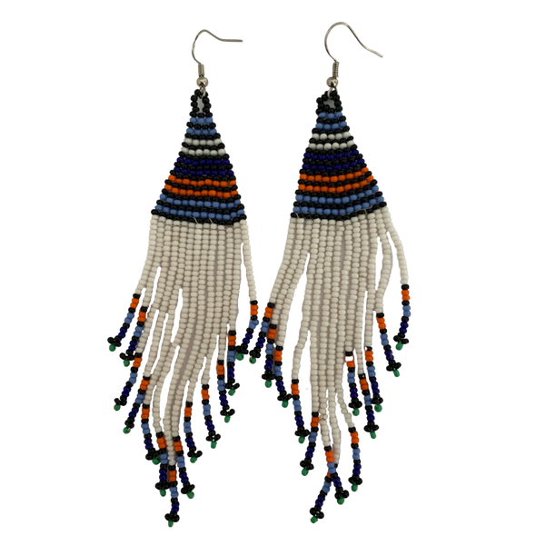 African Beaded Long Frilled Earrings