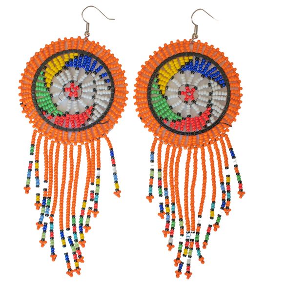 Long Frilled Beaded Round Earrings