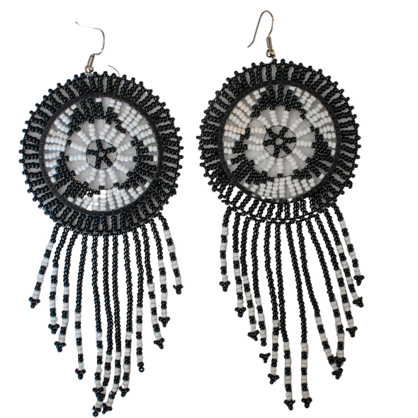 Long Frilled Beaded Round Earrings