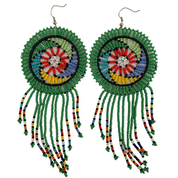 Long Frilled Beaded Round Earrings