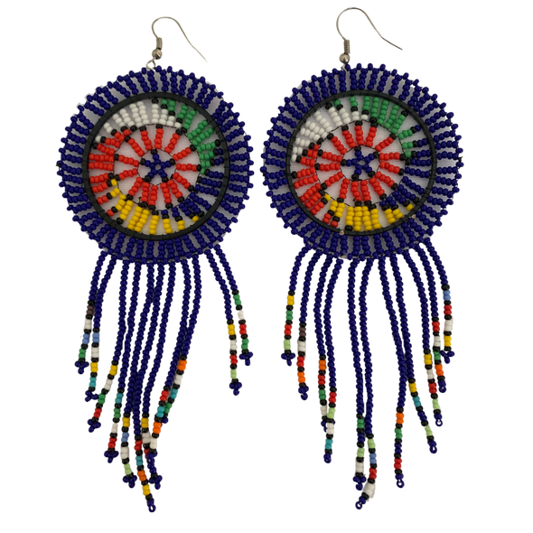 Long Frilled Beaded Round Earrings