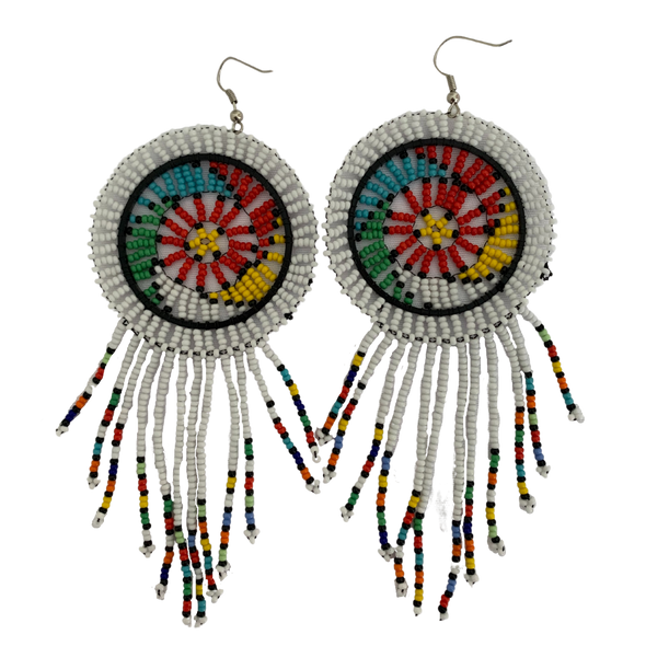 Long Frilled Beaded Round Earrings