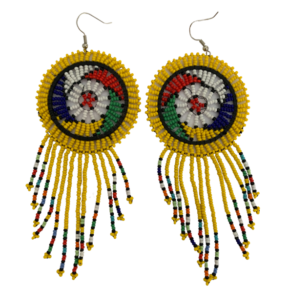 Long Frilled Beaded Round Earrings