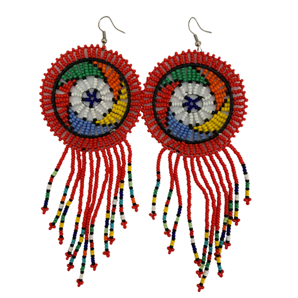 Long Frilled Beaded Round Earrings