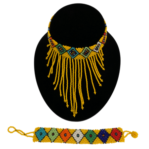 Zulu African beaded chocker necklace and bracelet set