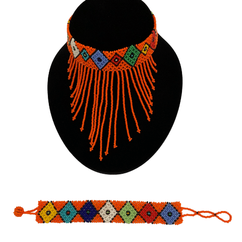 Zulu African beaded chocker necklace and bracelet set