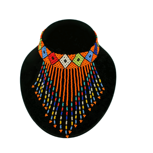 Orange  frilled African, Zulu beaded chocker necklace