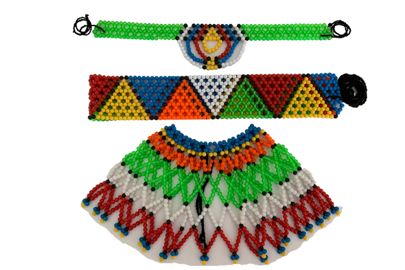 Zulu Beaded Headband, Belt and Bib Necklace Set