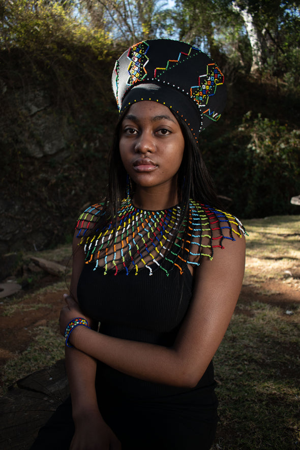 Multicolored Hand Beaded African Bib Necklace