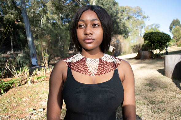 Two Tone African Beaded Bib Necklace