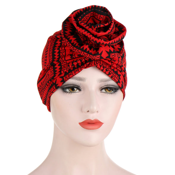 Printed Cotton, Turban Stretch Top Knot Cap.