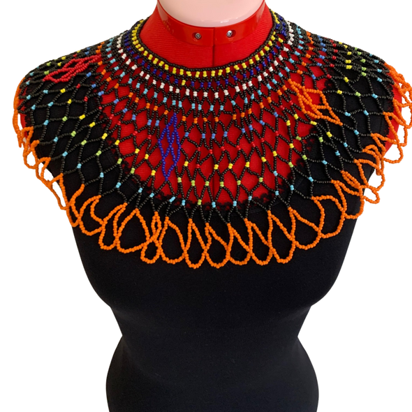 Multicolored Hand Beaded African Bib Necklace