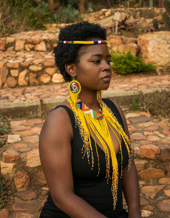 Long Frilled Zulu Hand Beaded Necklace