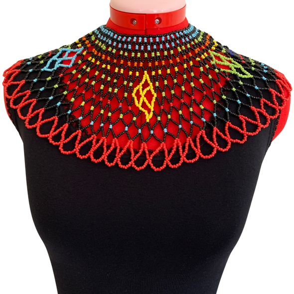 Multicolored Hand Beaded African Bib Necklace