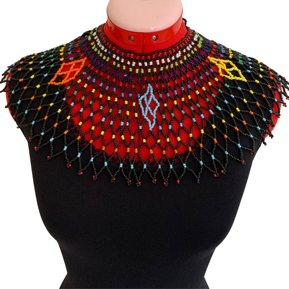 Multicolored Hand Beaded African Bib Necklace