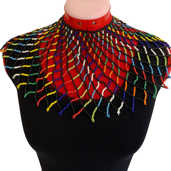 Multicolored Hand Beaded African Bib Necklace