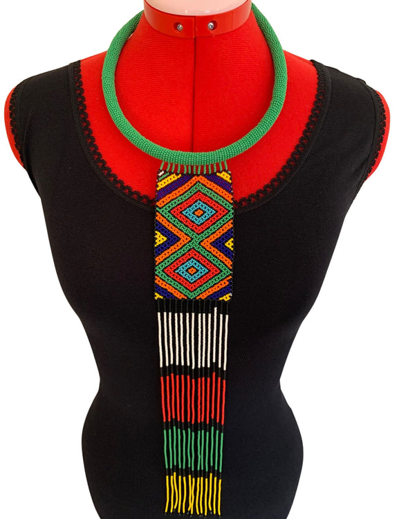 Elite African Beaded Frilled Tie Necklaces