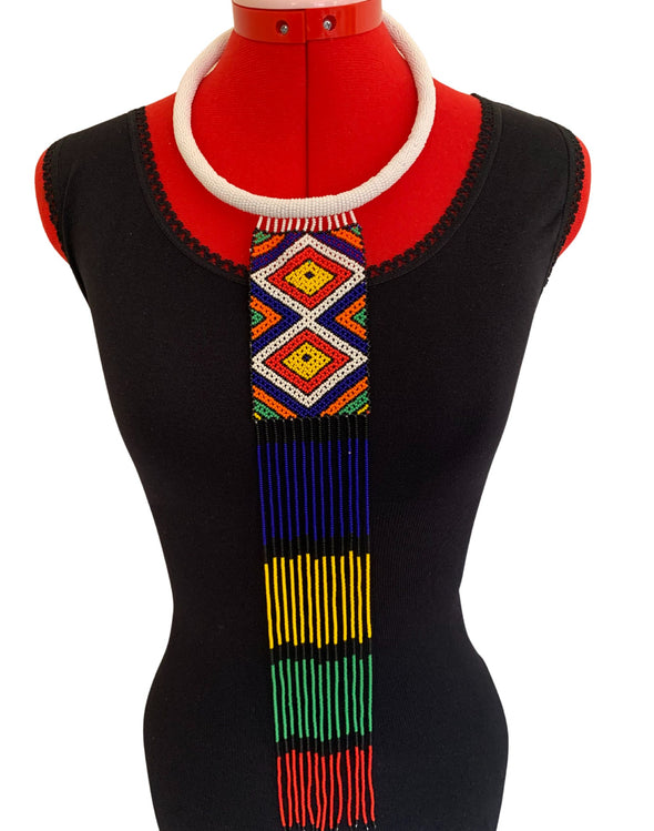 Elite African Beaded Frilled Tie Necklaces