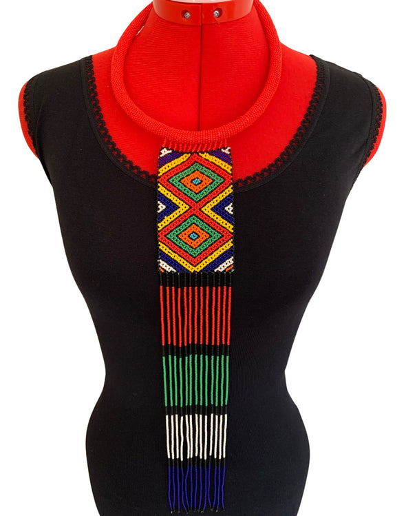 Elite African Beaded Frilled Tie Necklaces