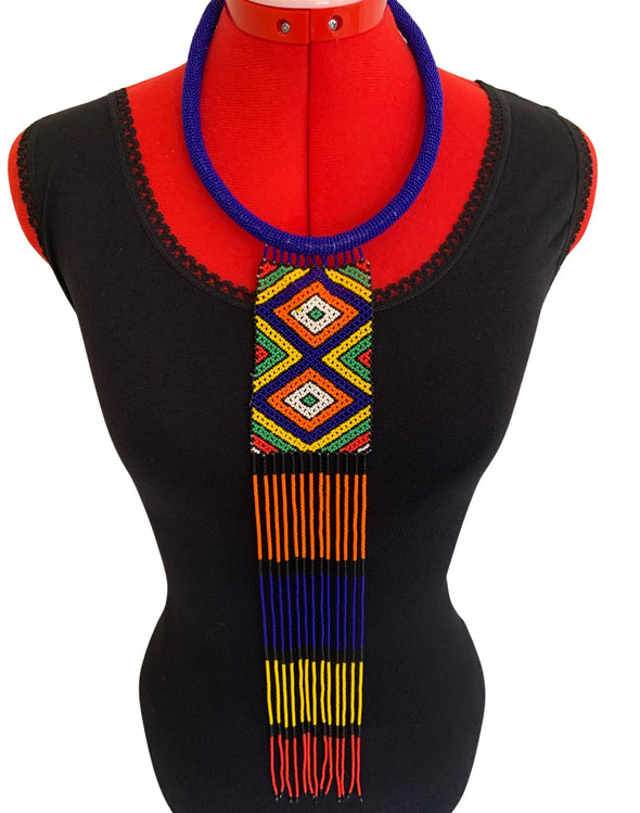 Elite African Beaded Frilled Tie Necklaces