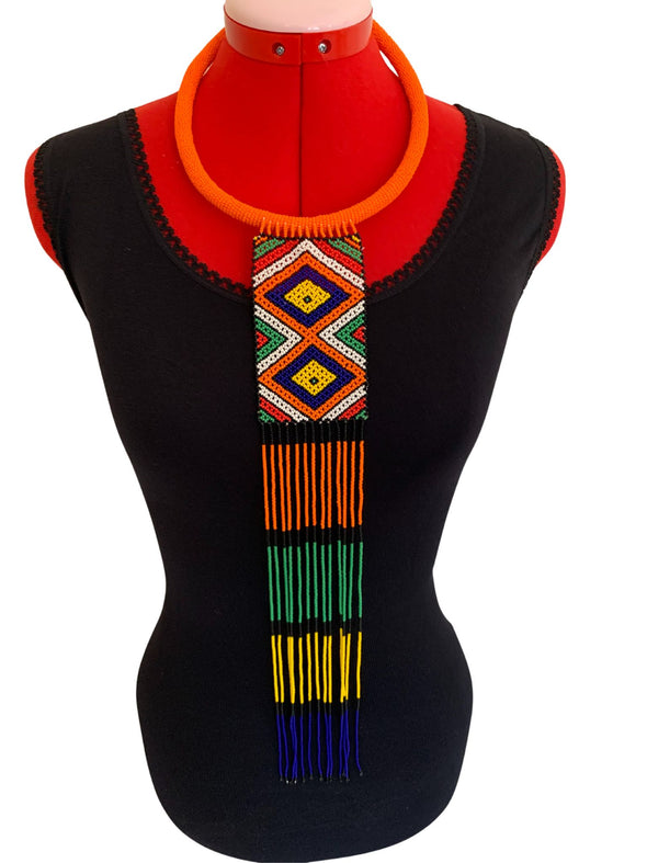 Elite African Beaded Frilled Tie Necklaces