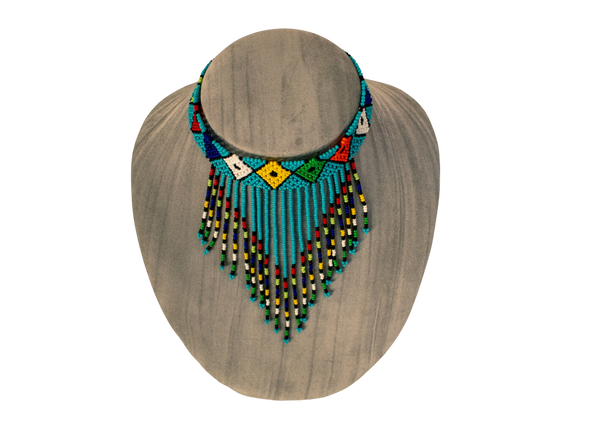 Turquoise frilled African Zulu beaded necklace