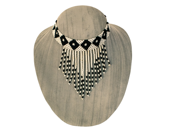 White frilled African Zulu beaded necklace