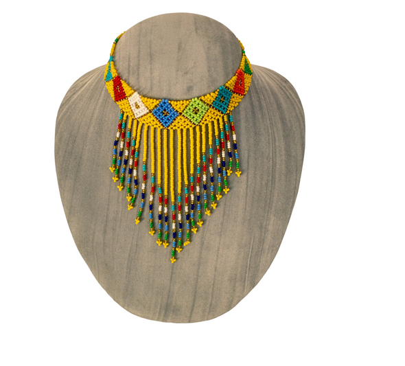 Yellow frilled  Zulu beaded chocker necklace