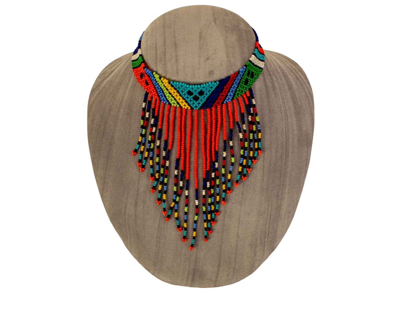 African beaded fringe necklace turquoise