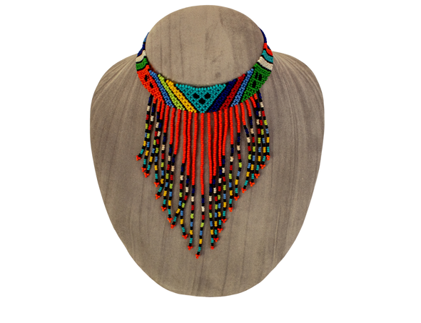 Red  frilled Zulu beaded chocker necklace